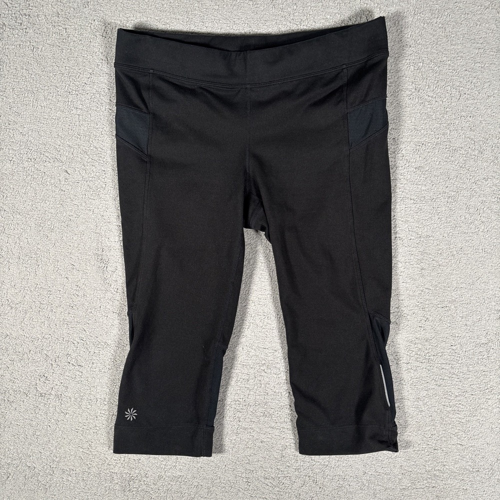 Athleta Black Mesh‎ Panel Cycling Capri Leggings Style 581375 Womens Size Medium